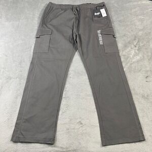 Mens Cargo Pants Brooklyn Cloth XL Straight Leg Woven Grey Raw Hem BPM1064F NWT